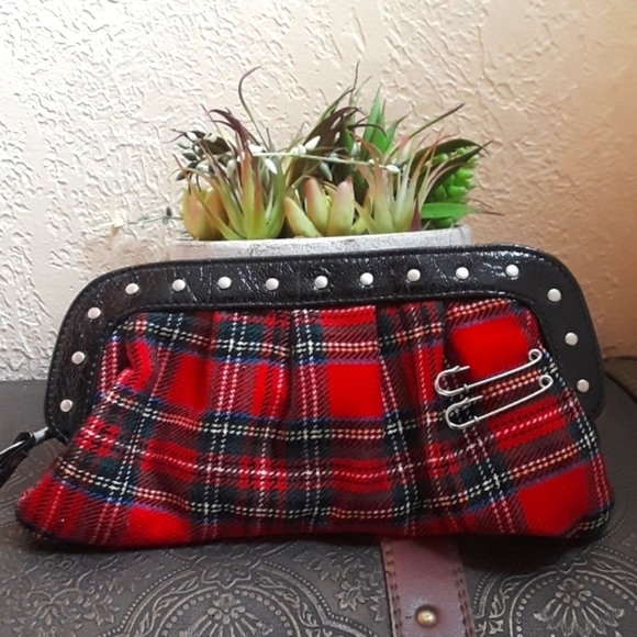 Fashion Express Handbags - Red Tartan Clutch with Crossbody Strap